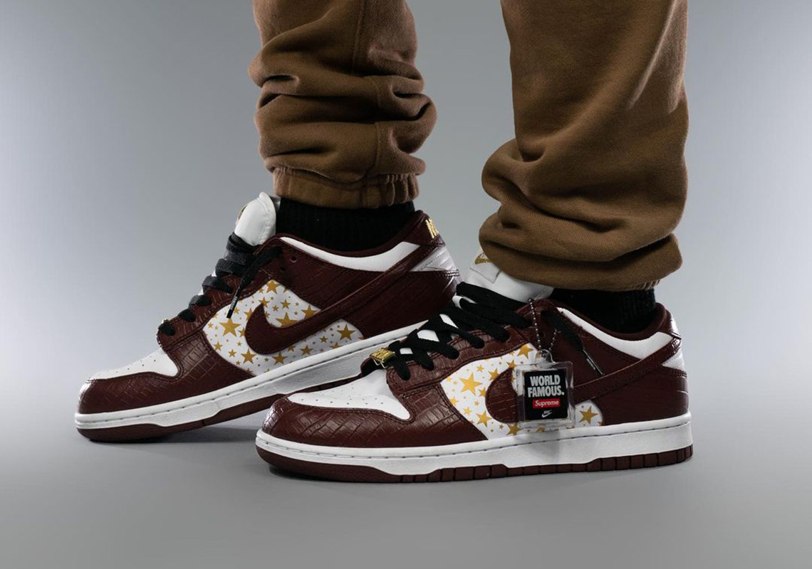 Supreme Nike SB Dunk Low White Barkroot Brown