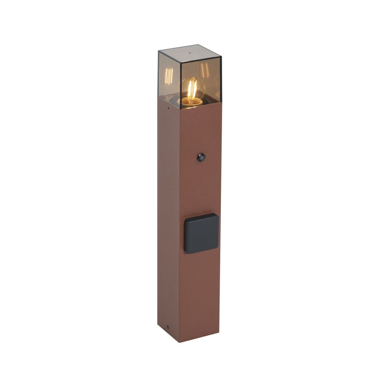 Industrieel buiten paaltje roestbruin met smoke glas 50cm met schemersensor - Denmark