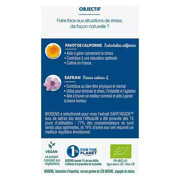 Biosens Stress Control® Bio 30 gélules végétales