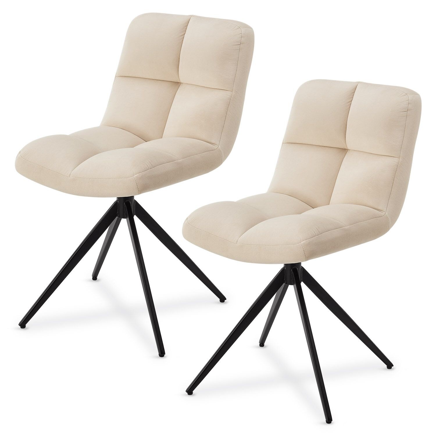 Juskys Drehstuhl Dallas 2er Set - Esszimmerstühle drehbar - Stuhl 120 kg belastbar - Samt Beige