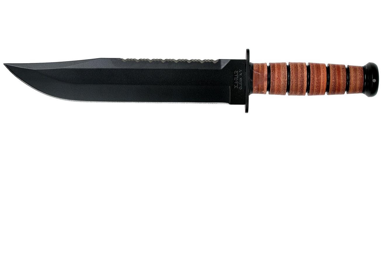 KA-BAR Big Brother 2217 deels gekarteld, vaststaand mes, lederen foedraal