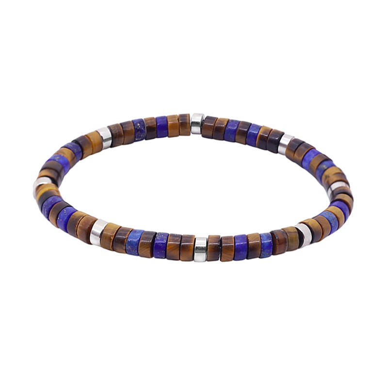Bracelet Perles Heishi oeil De Tigre Et Lapis-enfant-12cm