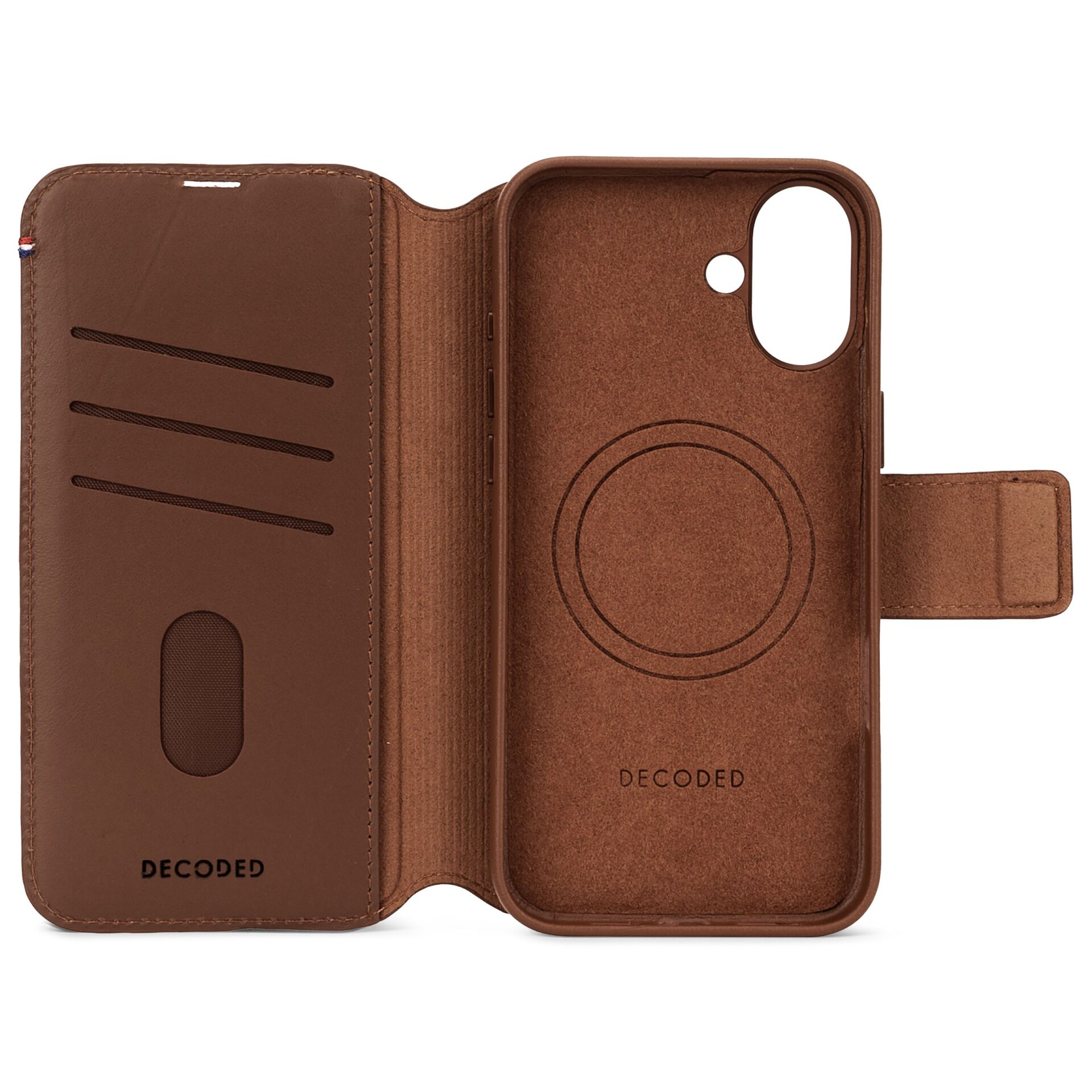 2in1 iPhone 16 MagSafe Echtleder Magnet Wallet Case Tasche Flip Cover (D25IPO16DW5TN) - Braun