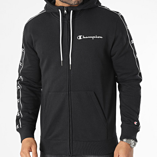 Sweat Capuche Zippé A Bandes 218469 Noir
