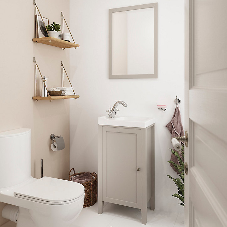 Meuble lave mains à poser GoodHome Perma taupe 44 cm + plan vasque blanc GoodHome Lana