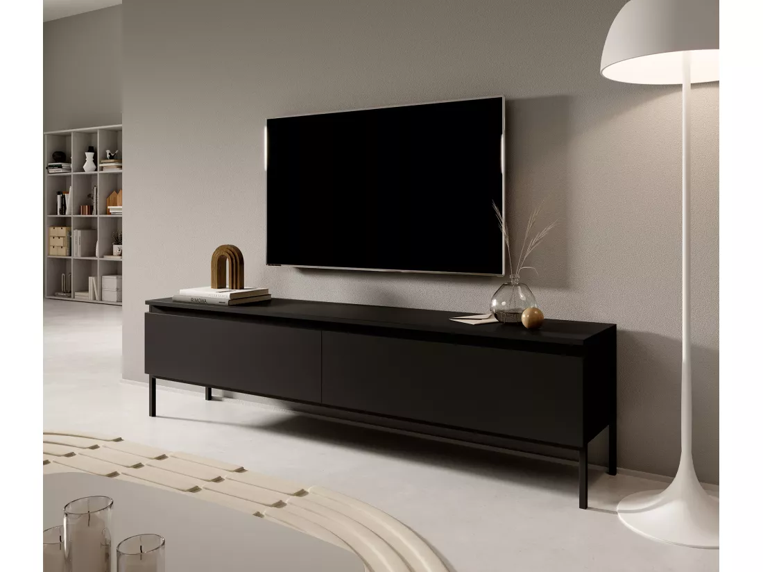 Meuble TV - 150 cm - noir et pieds noirs - Bemmi