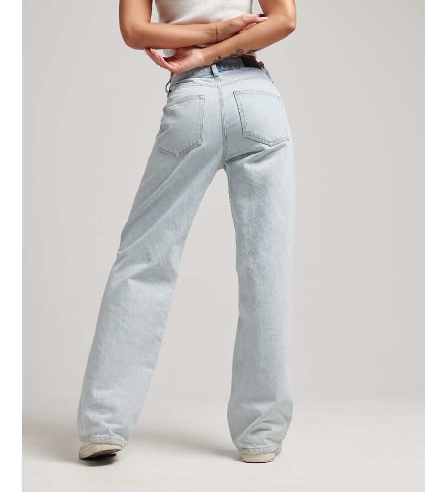 Calça jeans Superdry de algodão orgânico com pernas largas, azul.