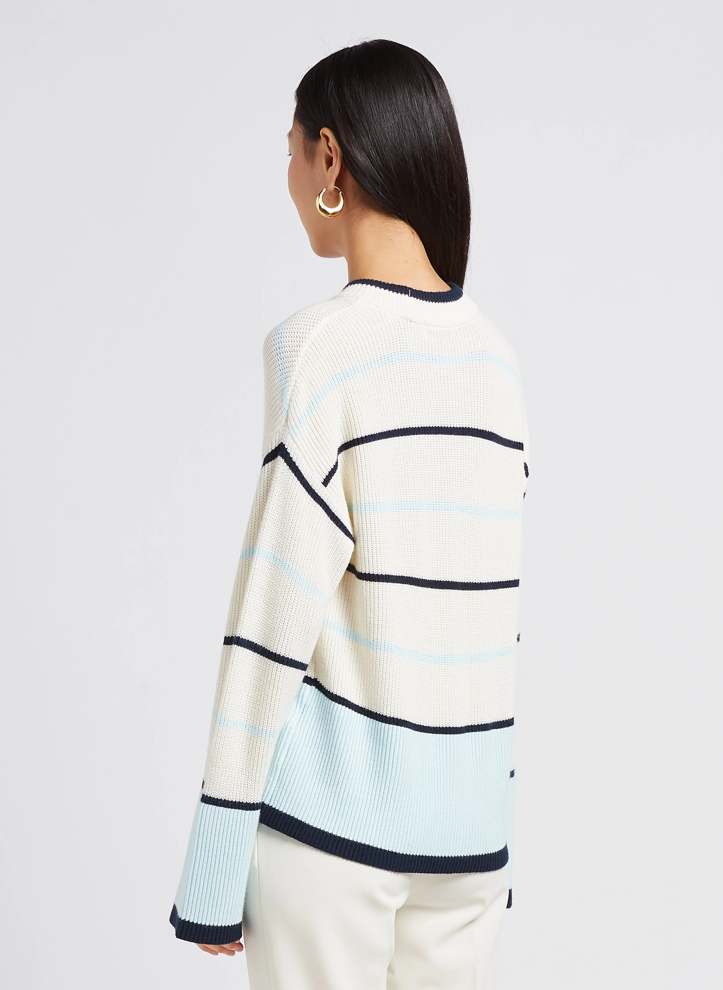 KAINA - Pull col rond rayé en maille mélangée| Blanc
