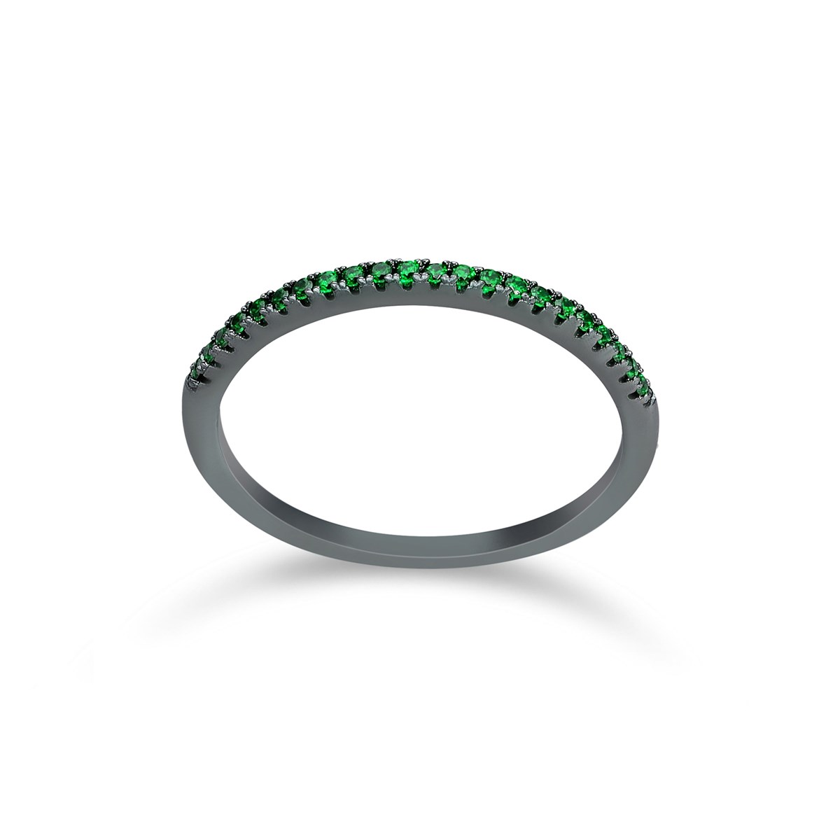 Bague Argent Anneau Scintillant Noir Pierre Verte