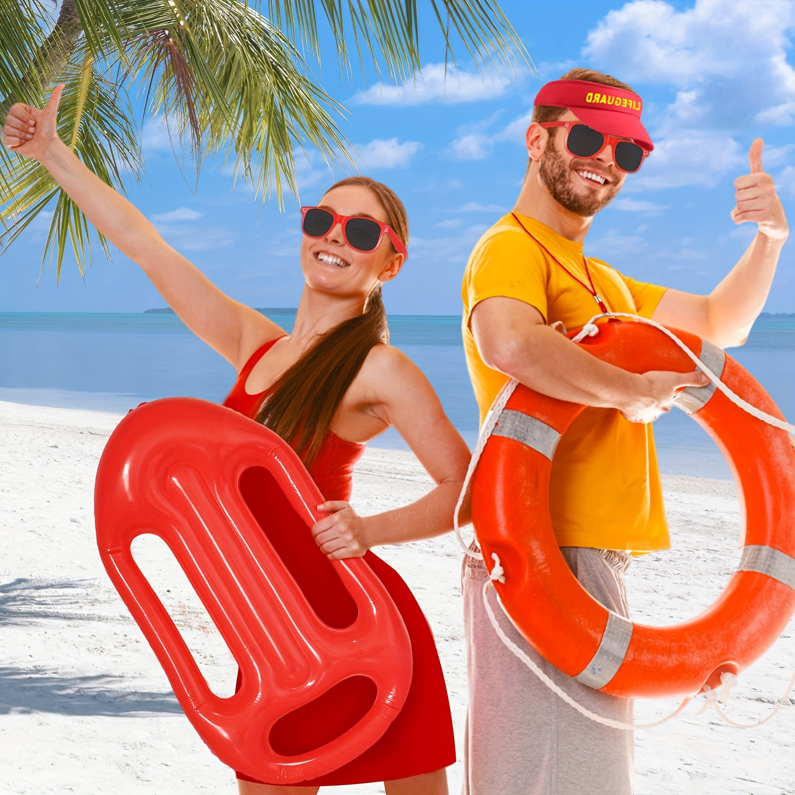 (4-tlg. Set) Fasnachts Lifeguard Kostüm Rettungsschwimmer Verkleidung für Motto Partys / Halloween inkl. Sonnenbrille / Cap / Rettungsboje