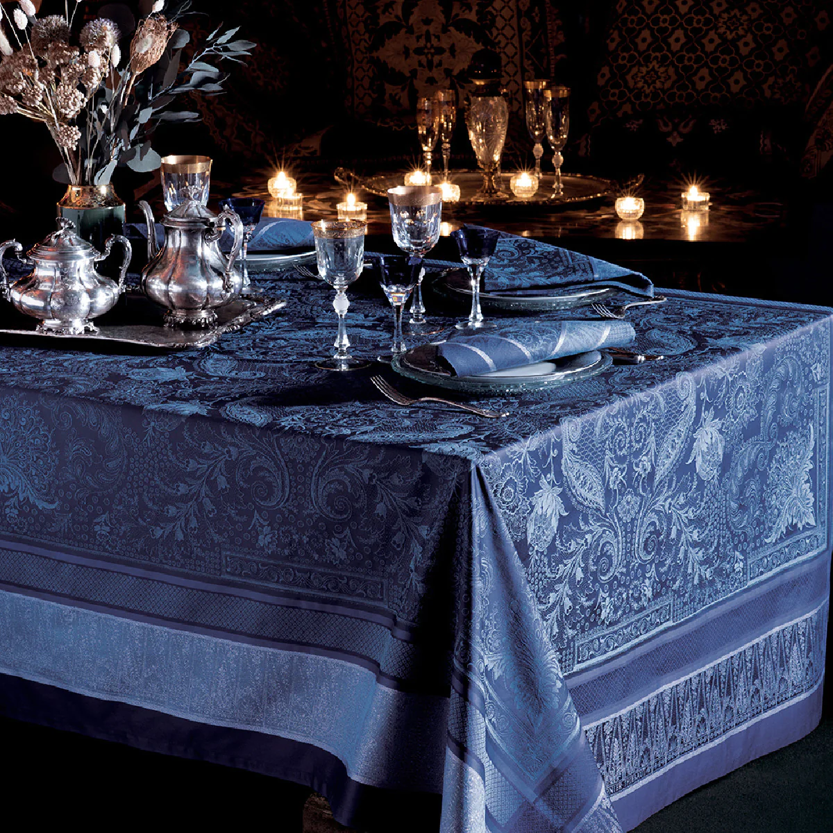Nappe antitache déperlant coton & autres fibres bleu 174x174 Garnier T