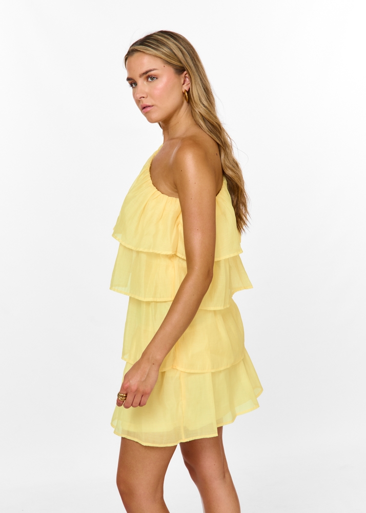 Sophie ruffle jurk geel