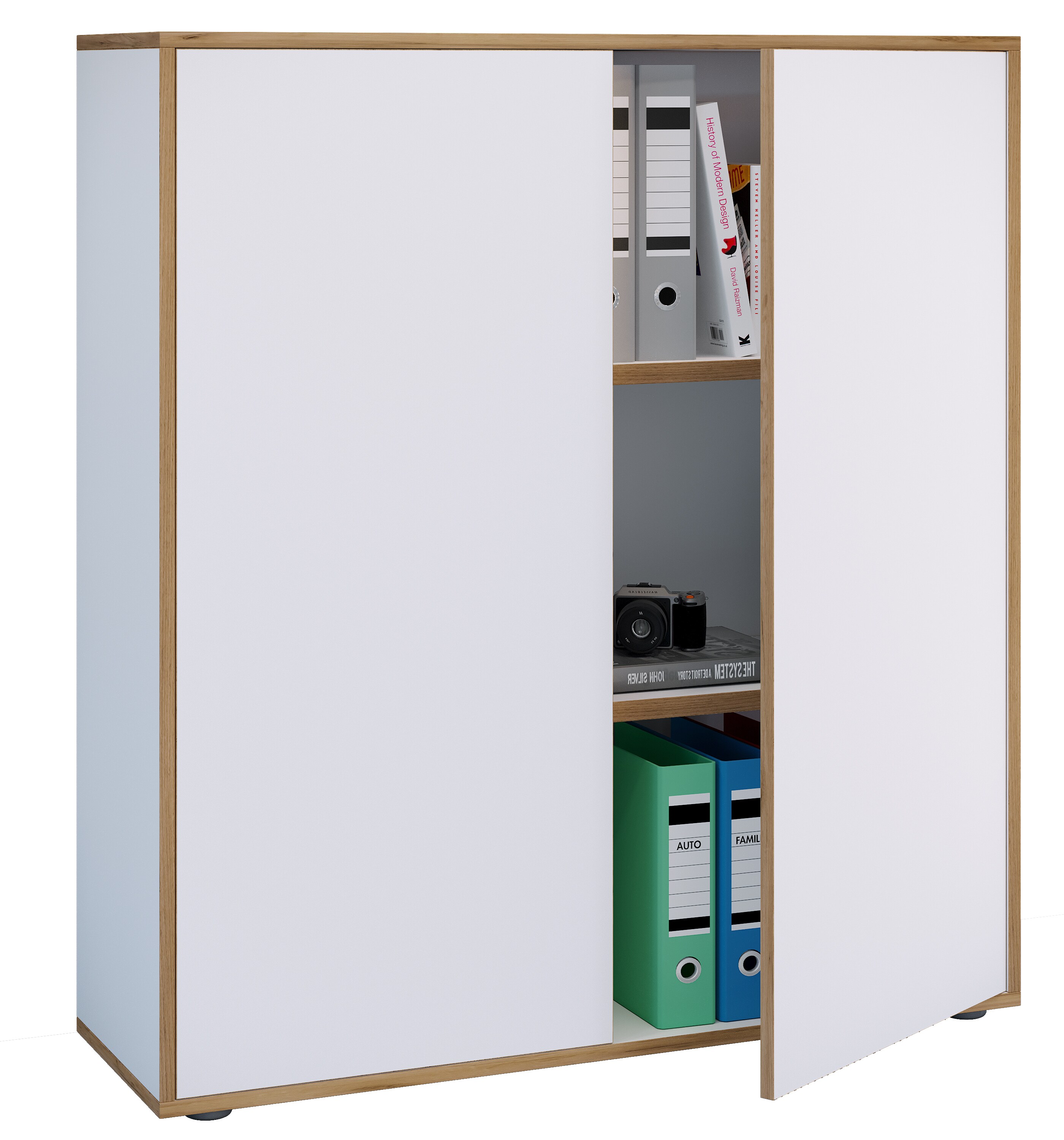VCM Holz Büroschrank Ordner Aktenschrank Büromöbel Schrank Salia 3-fach Breite 100 cm Drehtüren