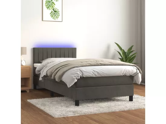 Sommier tapissier et matelas et LED Gris foncé 90x190cm Velours