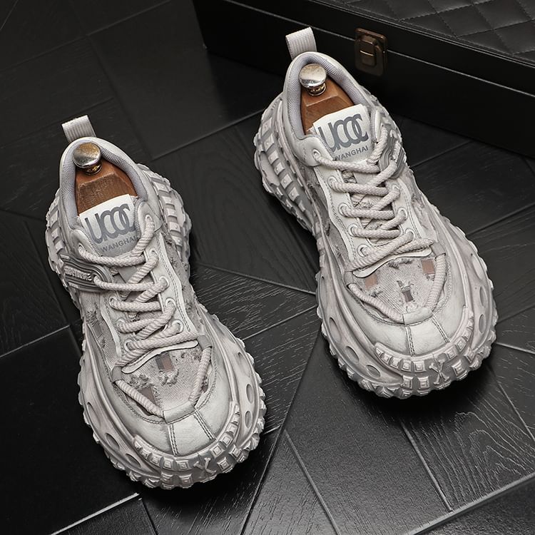 Mr Ozera - Platform Mesh Paneel Versleten Veterschoenen