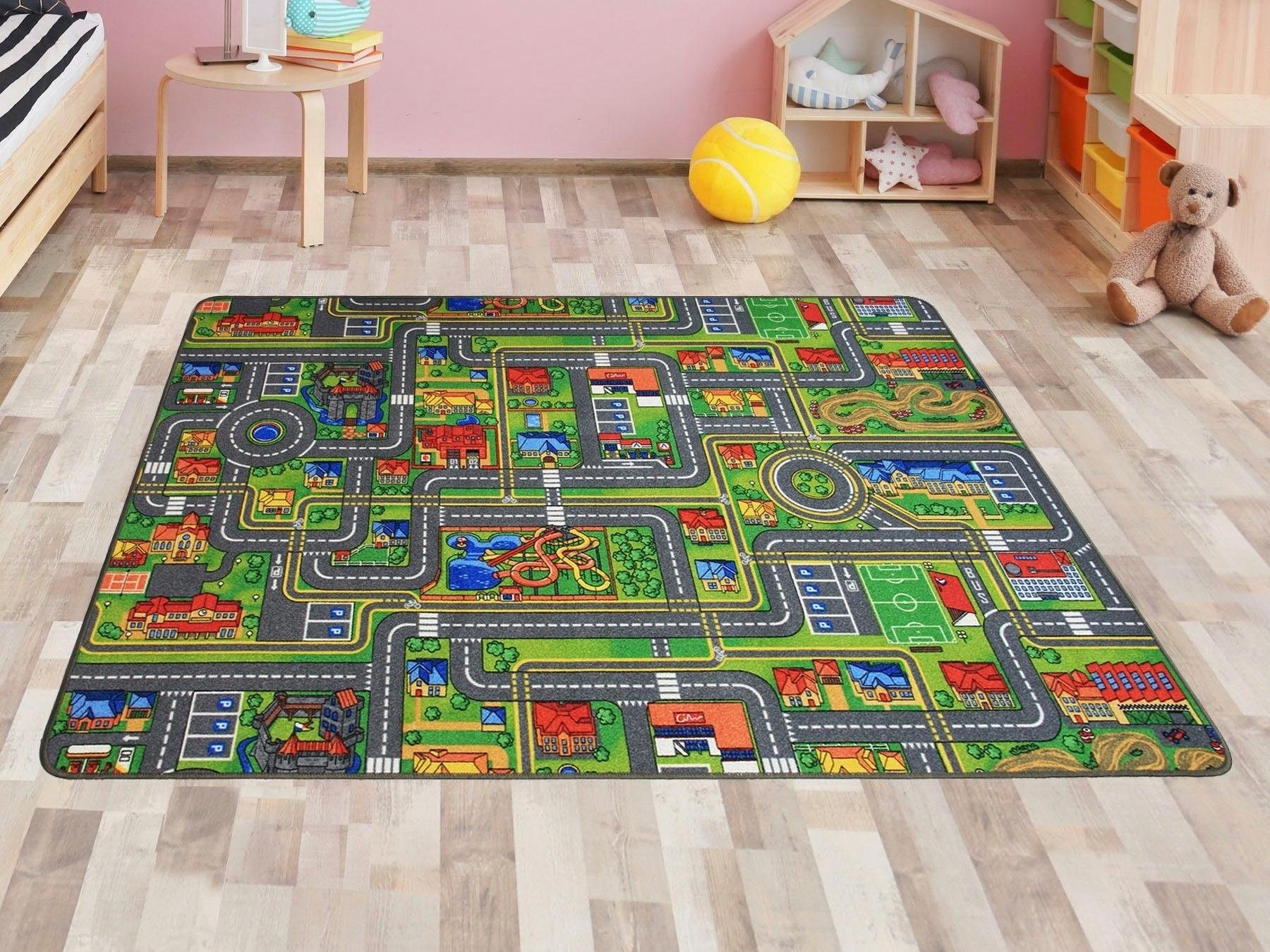 Primaflor-Ideen in Textil Kinderteppich »Spielteppich STREETS, Made in Belgium« rechteckig 5 mm Höhe Strassen-Teppich, Strassenbreite ca. 9 cm, Kinderzimmer