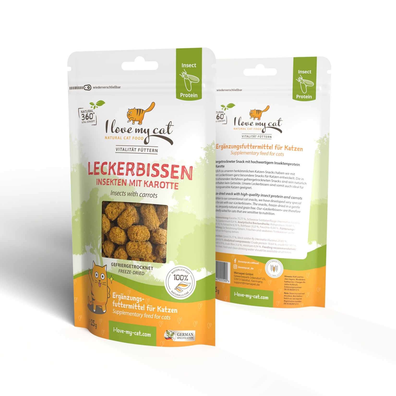 Freeze-Snack für Katzen mit Insekten + Karotte