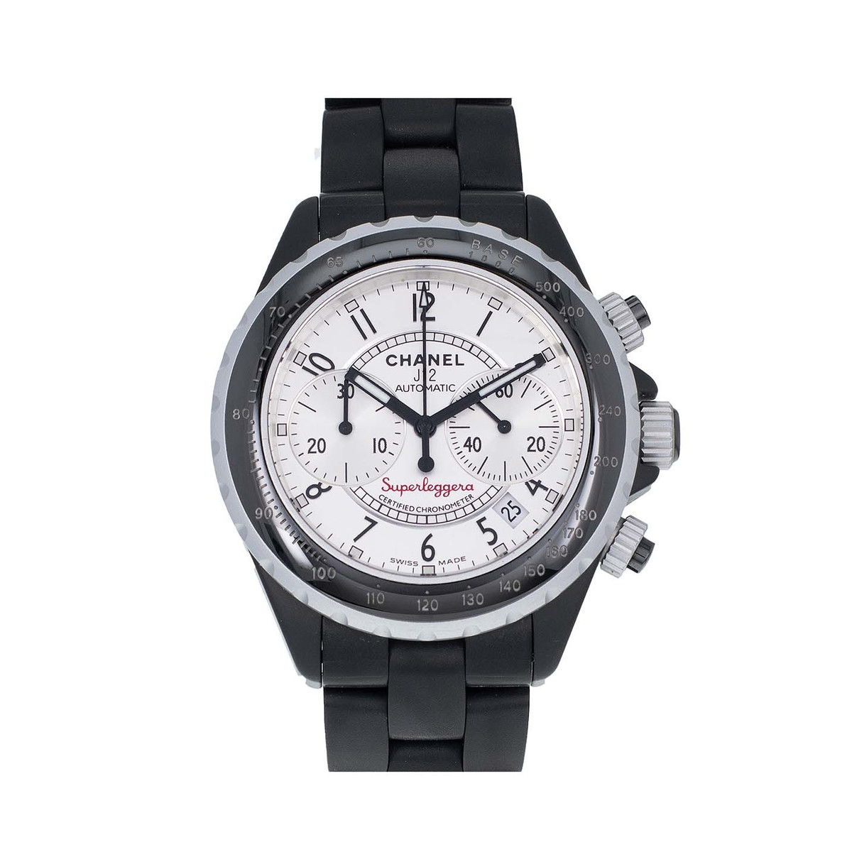 Montre d'occasion Chanel J12 Superleggera mixte chronographe céramique noire