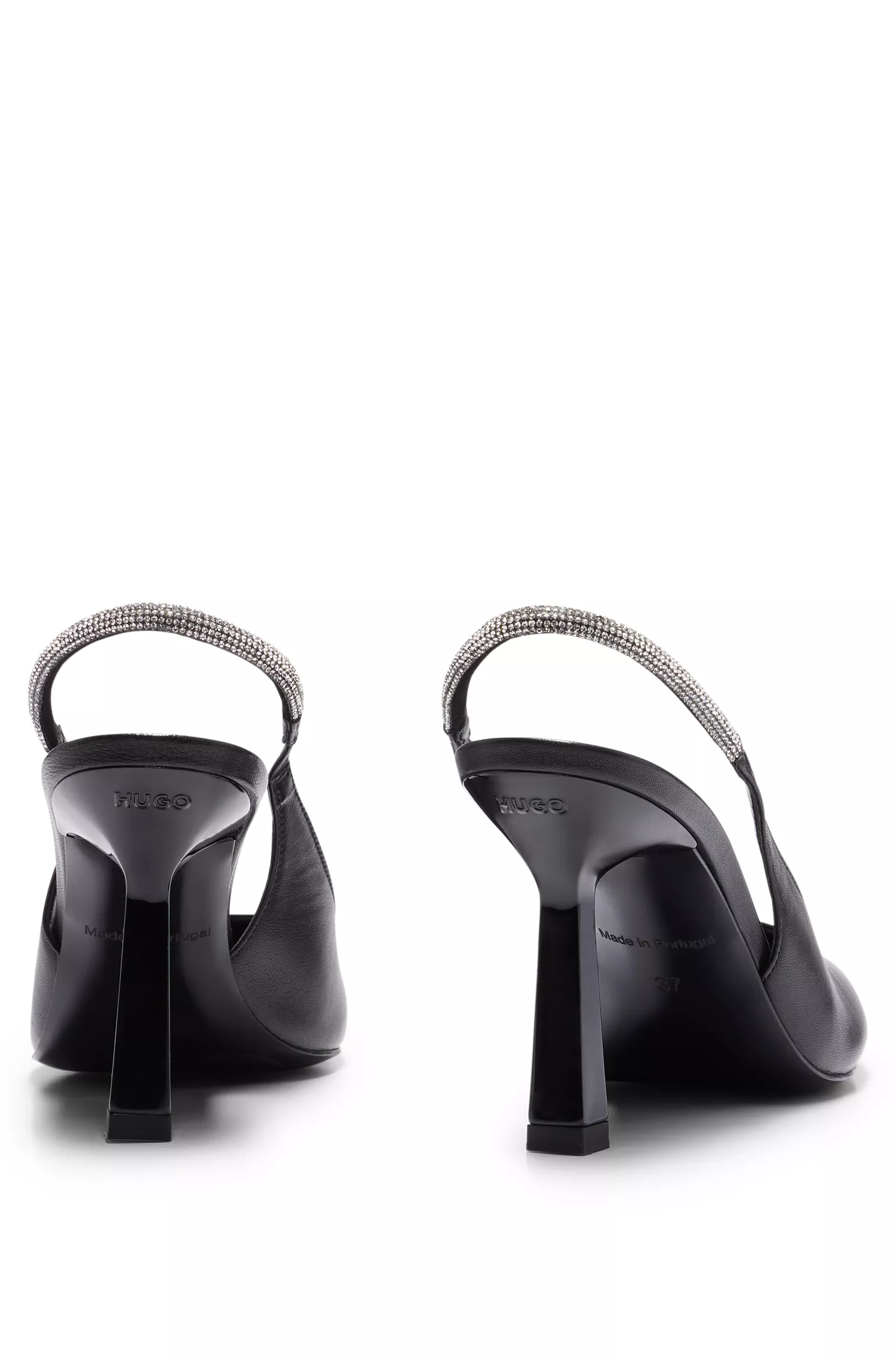 Sapatos de salto HUGO em couro napa vermelho com tira traseira de cristal.