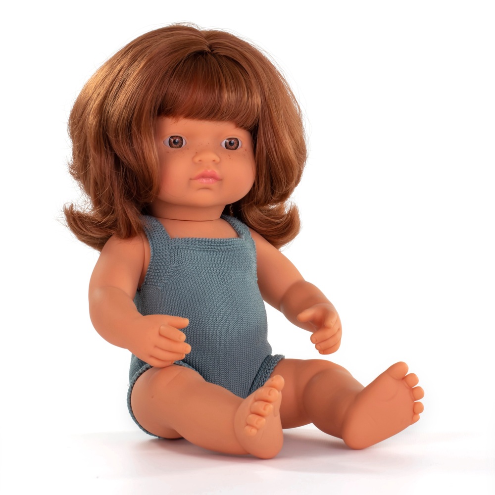Miniland Lernpuppe Mädchen in blauem Outfit, 38 cm