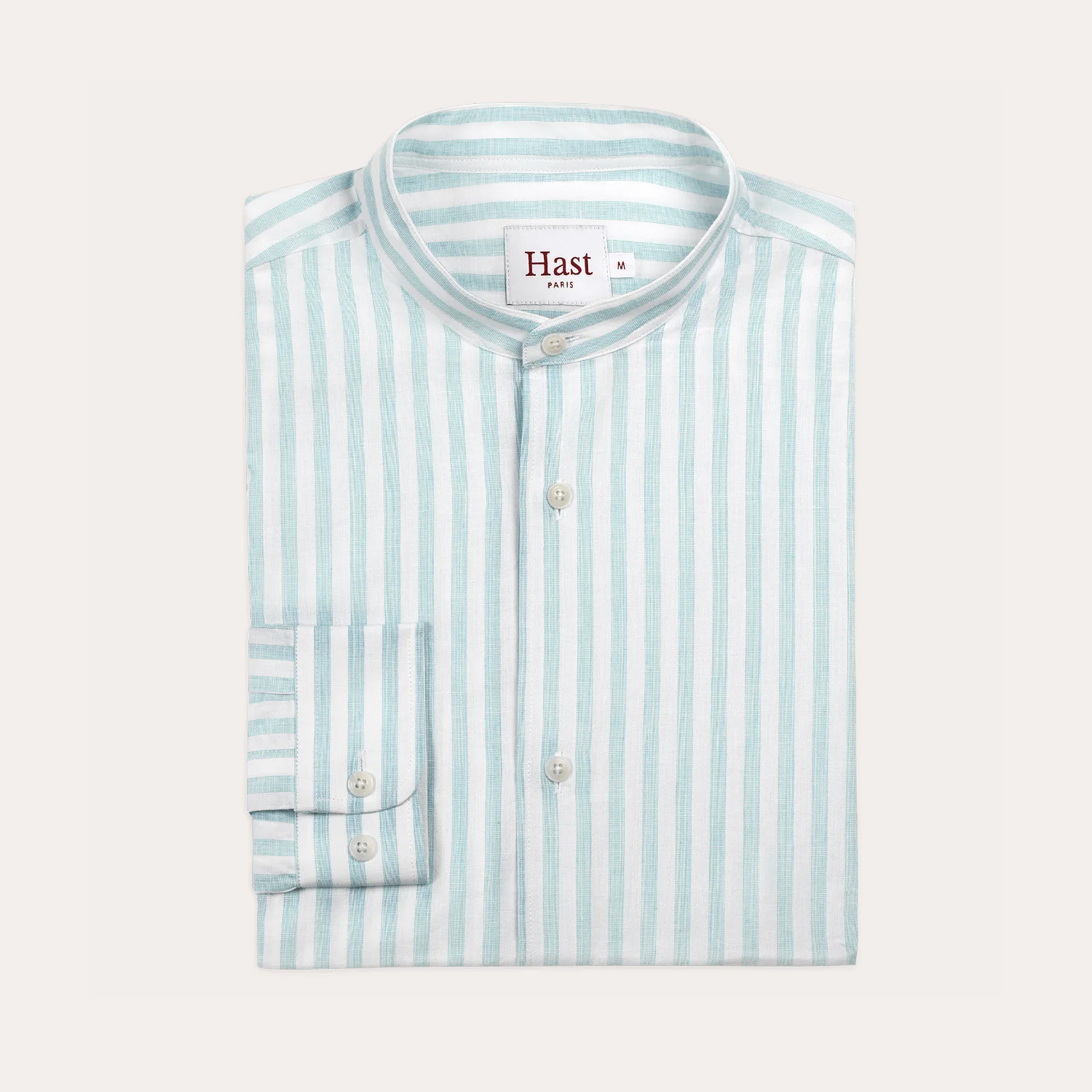 Turquoise striped cotton and linen shirt