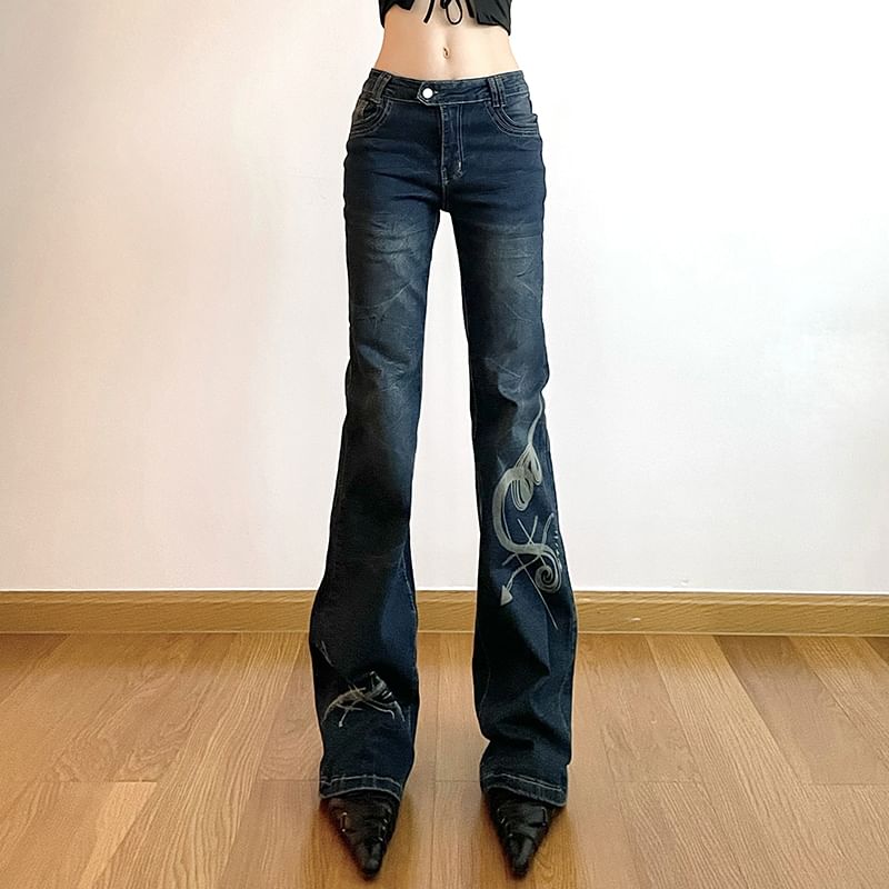 Rosesand - Lage taille grafische print slim-fit boot-cut jeans