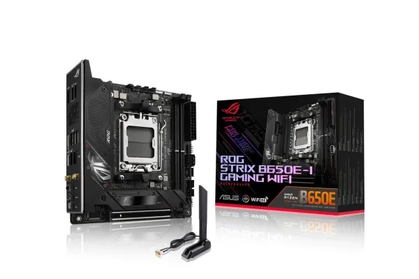 ASUS ROG Strix B650E-I Gaming WiFi - Bundkort - mini ITX - Socket AM5 - AMD B650 Chipset - USB-C 3.2 Gen 2x2, USB-C 3.2 Gen2, USB 3.2 Gen 2, USB 3.2 Gen 1 - 2.5 Gigabit LAN, Wi-Fi 6E - onboard grafik (CPU påkrævet) - HD Audio (8-kanaler)