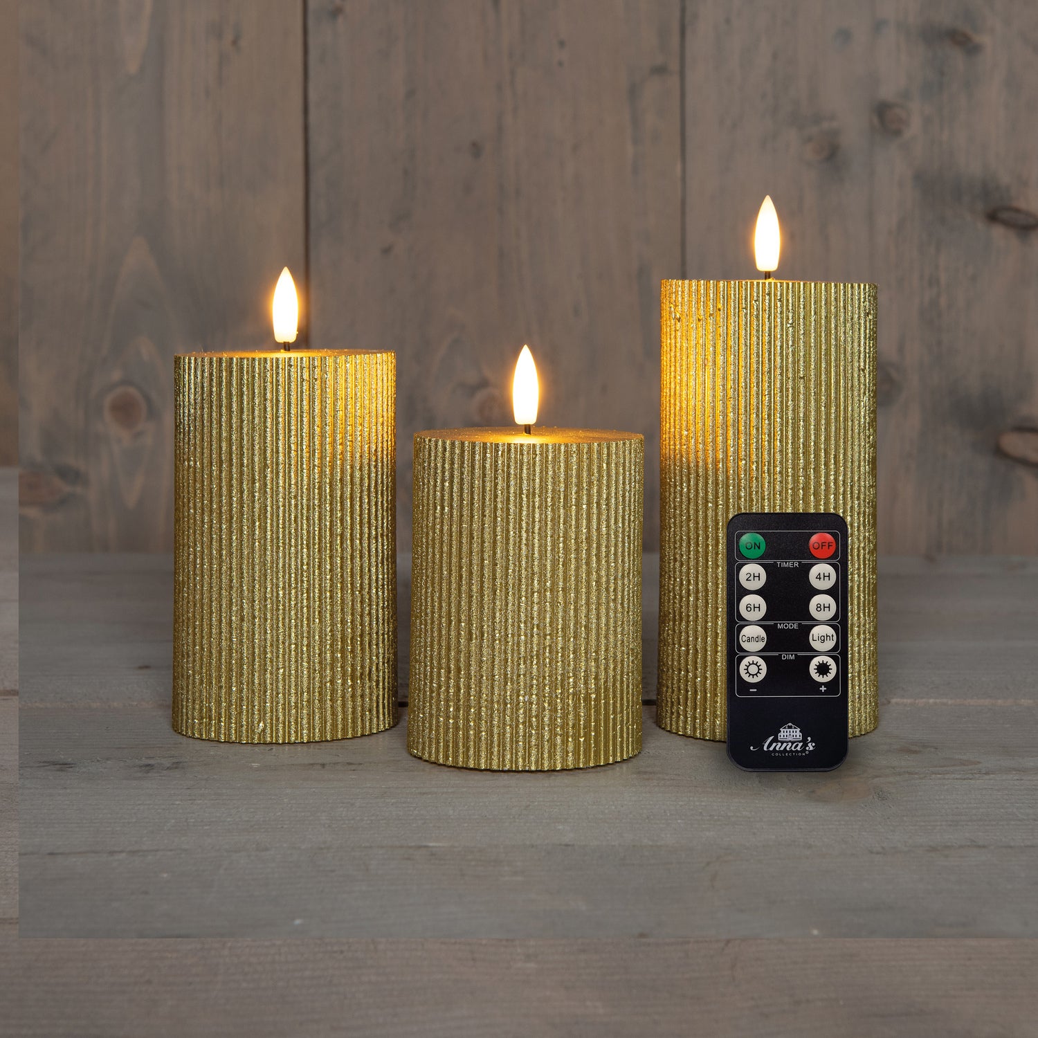 Anna's Collection LED stompkaars Rib met timer goud D 7,5 H 12,5 cm