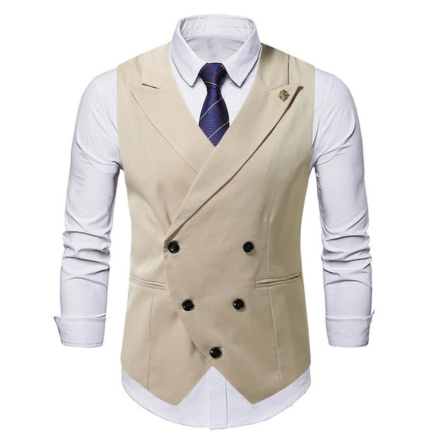 Lefitt - Peak Lapel Plain Double-Breasted Vest