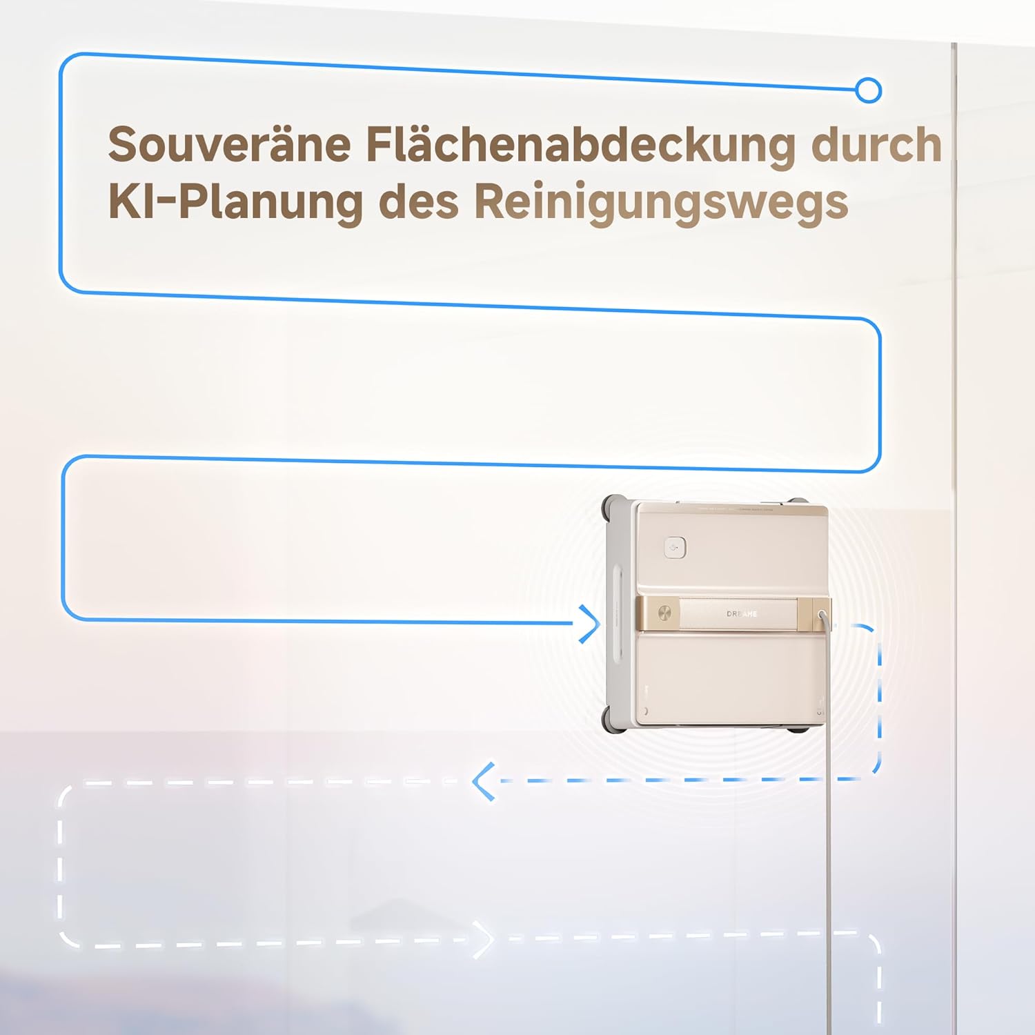 dreame C1 Station Fensterputzroboter, Rundum-Sicherheitskonzept, Mobile Station, automatischer Kabeleinzug, CornerClean-Technologie, Dual-Spray-Technologie, intelligente Planung des Reinigungswegs