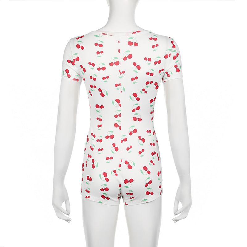 HERMITAKH - Romper met korte mouwen, V-hals en fruitprint
