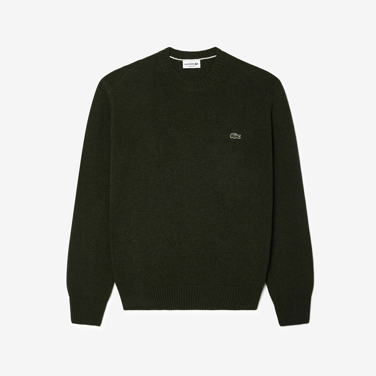 LACOSTE<br>Suéter liso de gola redonda em malha de lã cardada