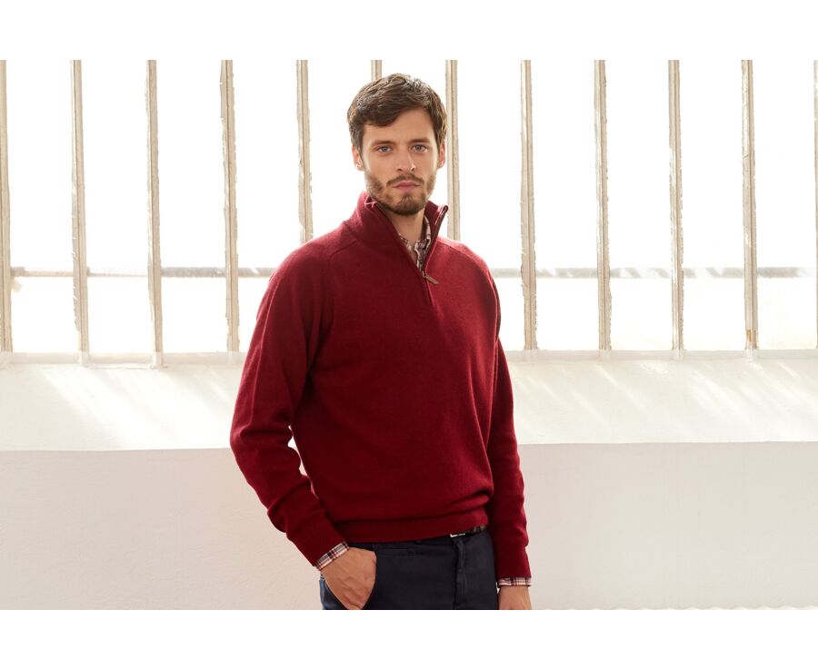 Pull homme laine col zippé Rouge Sombre - KENNETH