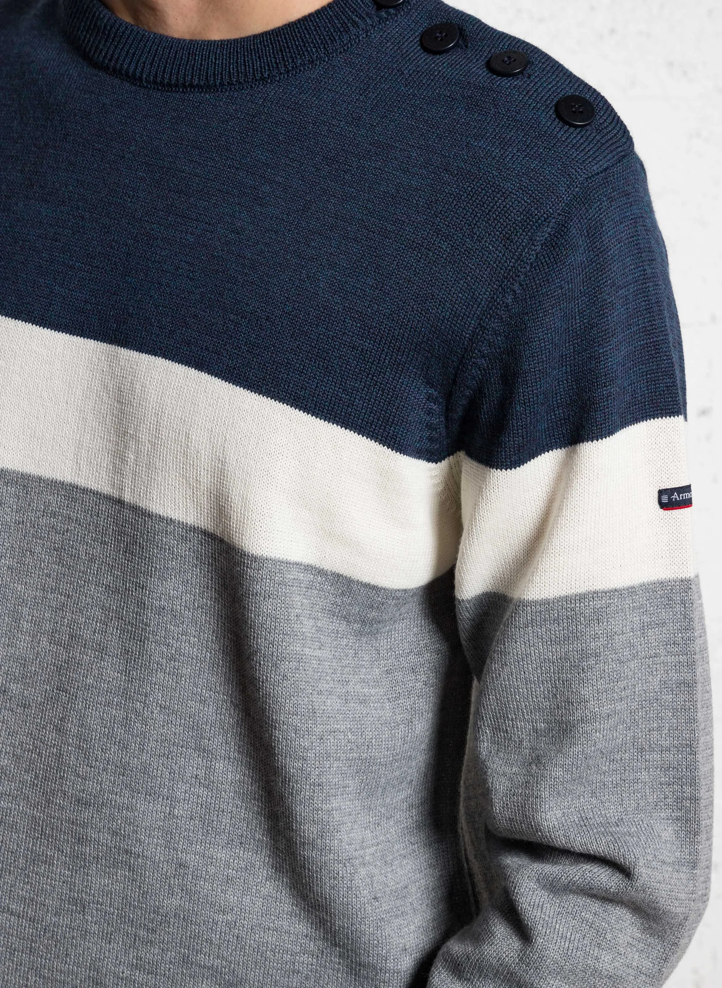 Pull col rond regular boutonné en laine mélangée | Multicolore