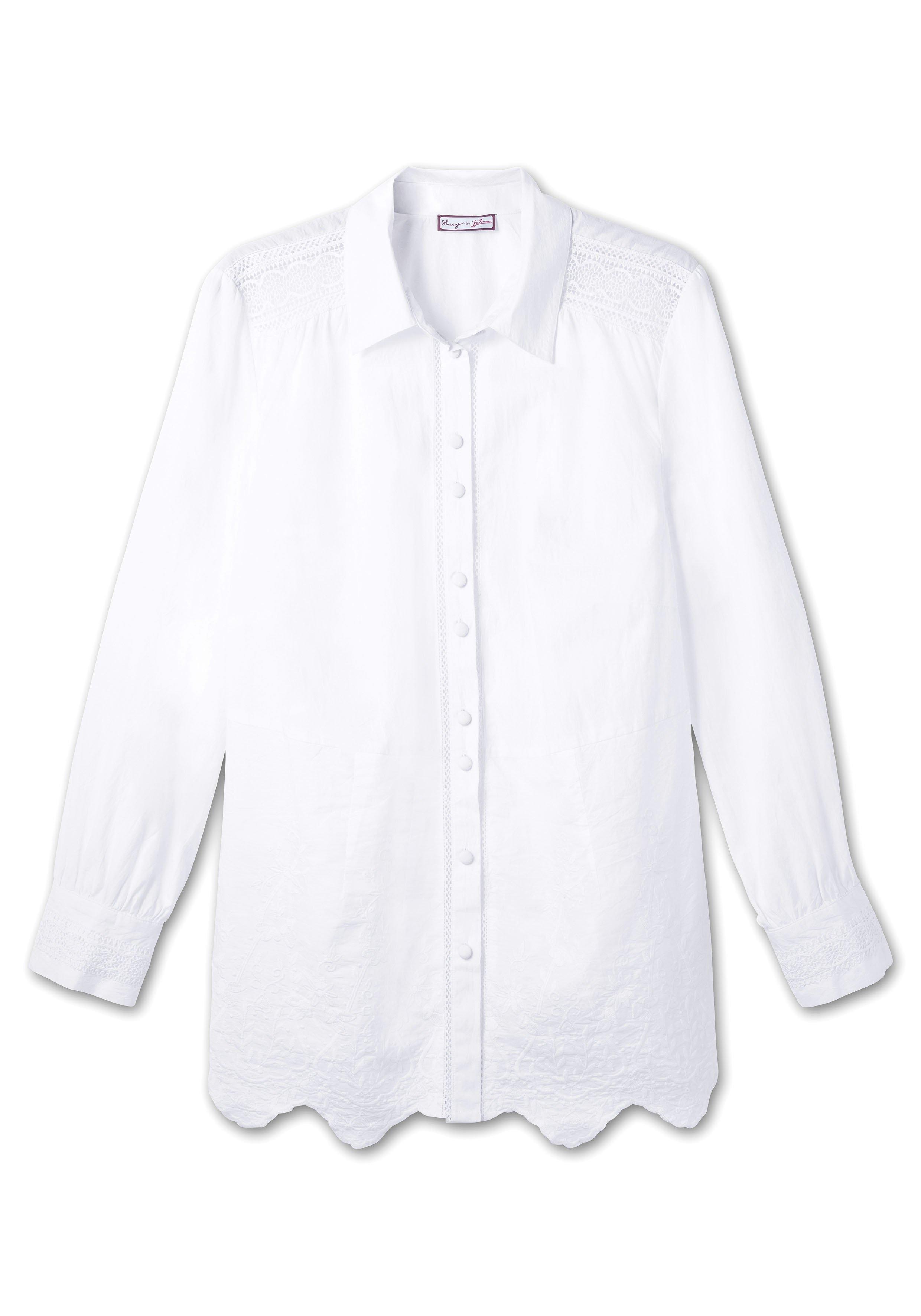 Bluse mit floralen Stickereien und Wellensaumkante