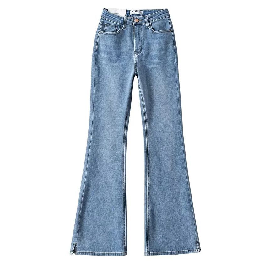 Reknovine - High Waist Washed Bootcut Jeans