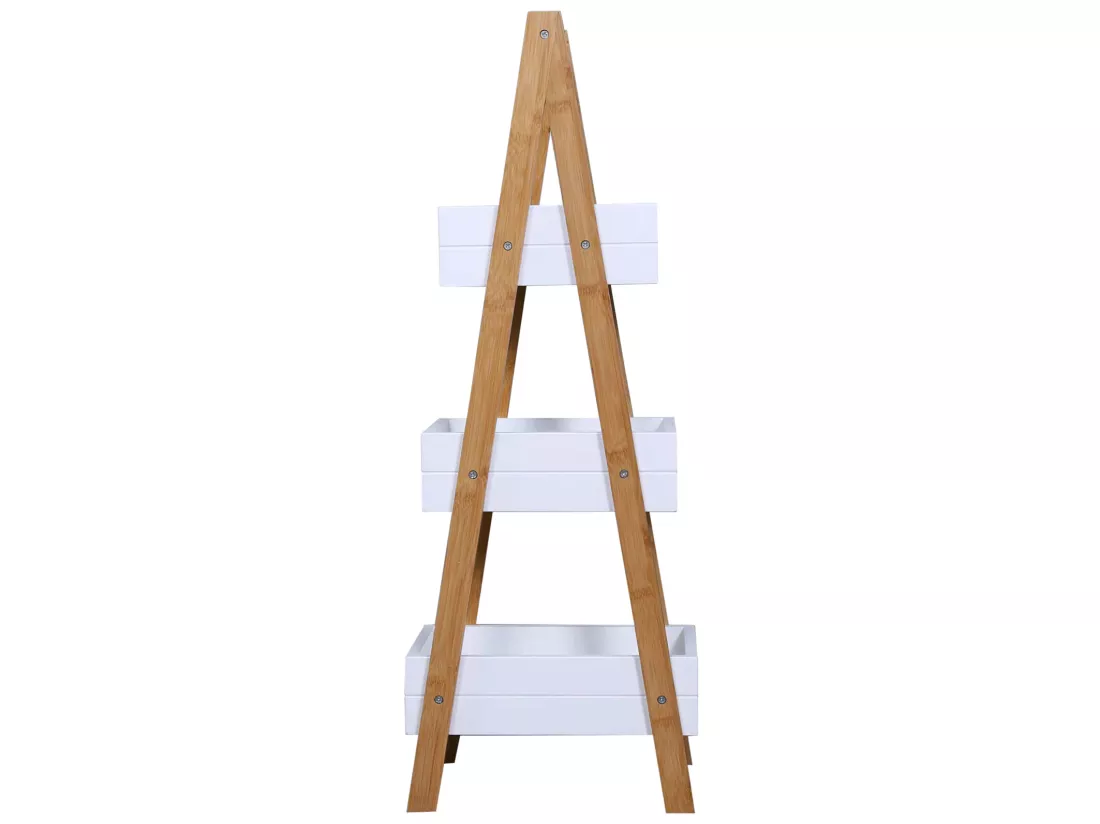 Étagère de salle de bain en Echelle 3 Etagères Mdf Bambu Blanc Brun