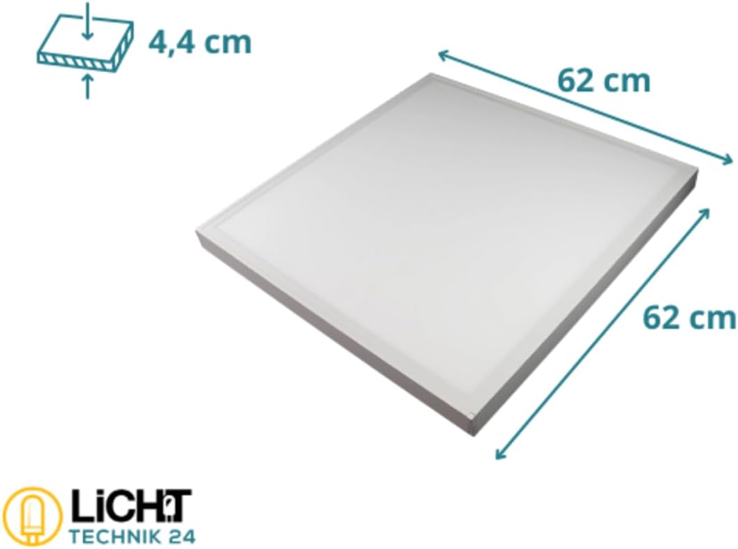 LED Panel, Deckenleuchte, 62x62cm, 3600lm, 4000K, 36W, inkl. Trafo, Rasterleuchten, Einlegeleuchte, Büroleuchten (mit Aufbaurahmen, 6 Stück)