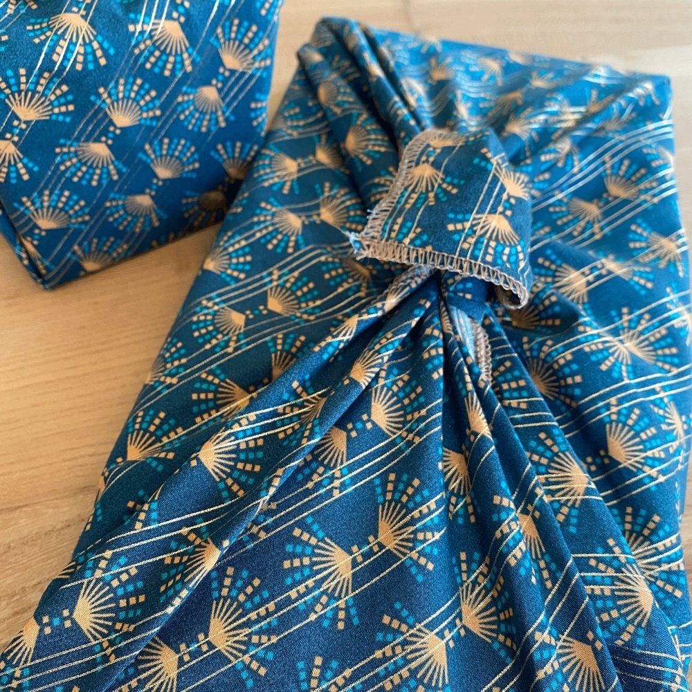 Furoshiki Moyen 48 X 48 Cm Eventail Or Vert