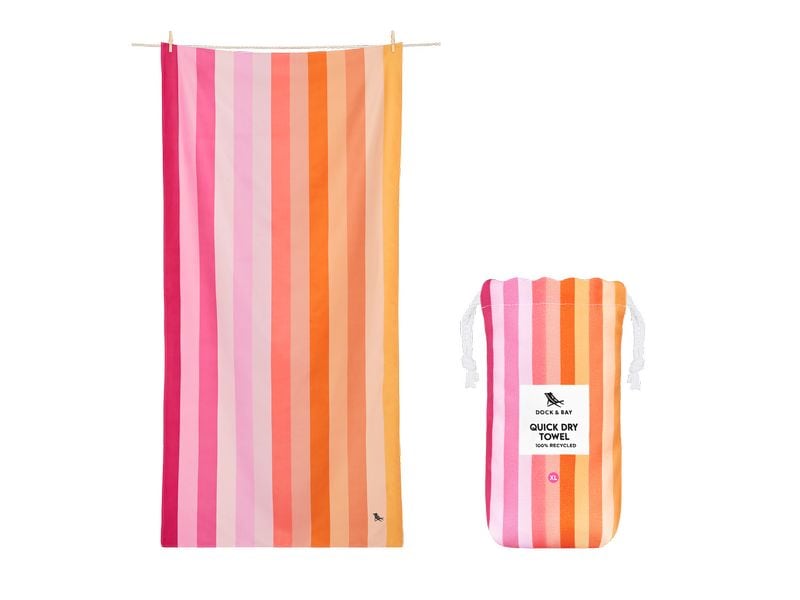 Dock & Bay Strandtuch Miami Sorbet 200 cm x 90 cm, Mehrfarb Badetuch mit praktischem Stoff-Beutel
