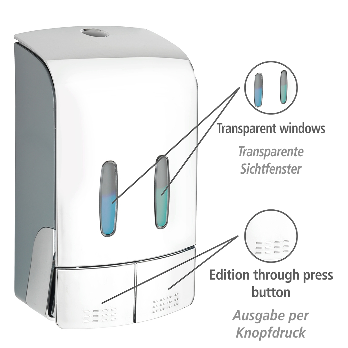 Wenko Tartas desinfectie & zeep wanddispenser 2x480 ml kunststof chroom