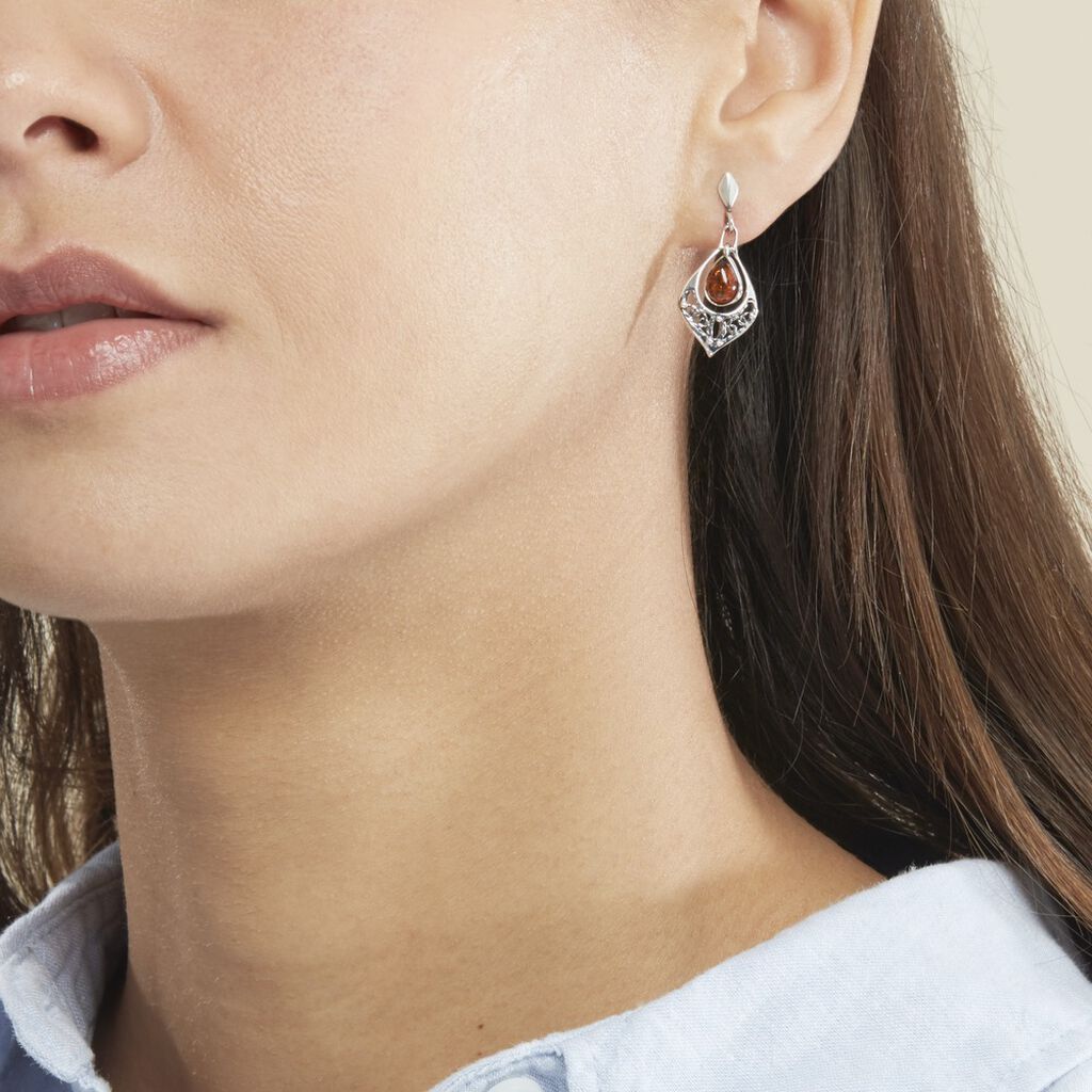 Boucles D'oreilles Pendantes Doralyn Argent Blanc Ambre