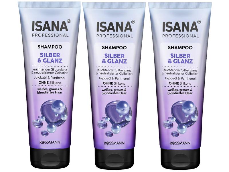 Isana Professional Shampoo Silber & Glanz 3 x 250 ml Haarshampoo mit Jojobaöl
