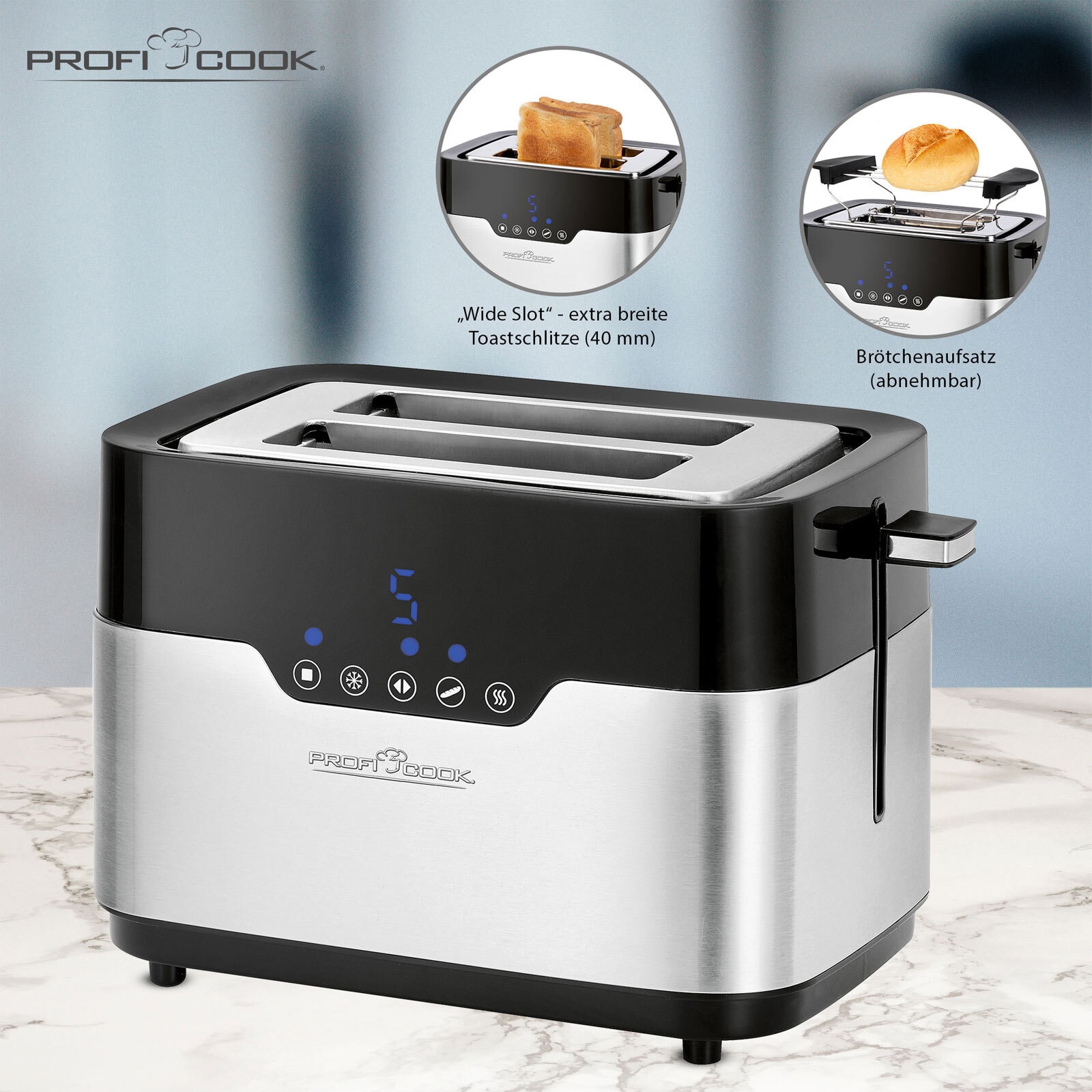 ProfiCook Toaster PC-TA 1170 Edelstahl Schwarz/Silber