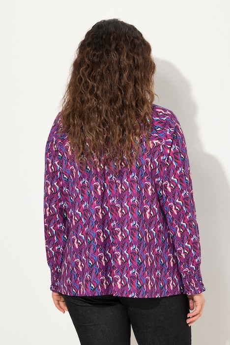 Bluse, Smok-Details, A-Linie, Stehkragen, Langarm