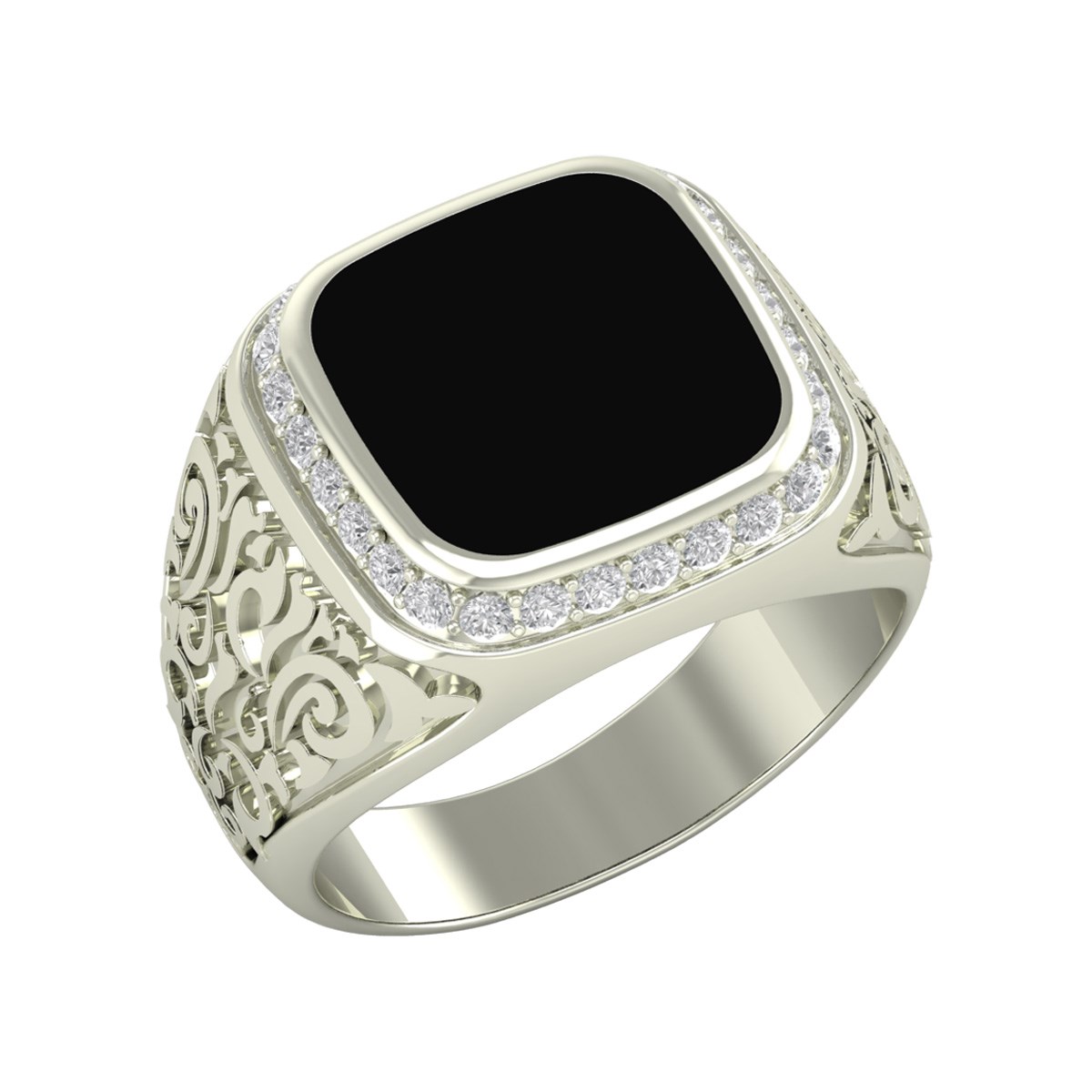 Bague Homme Or Blanc avec Onyx et Diamants 10.08grs - Cadeau Luxueux Fête des Pères | Aden