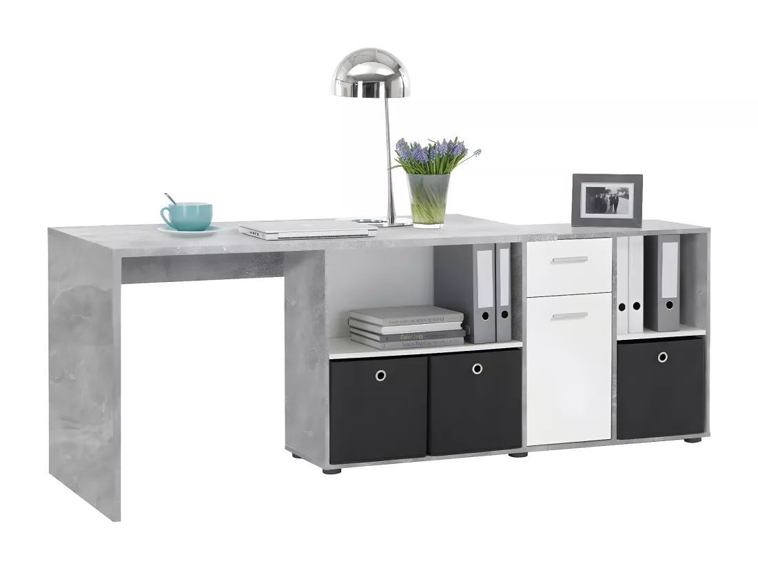 Bureau d'Angle Modulable avec Caisson, Tiroir et Étagères de Rangements - Lex