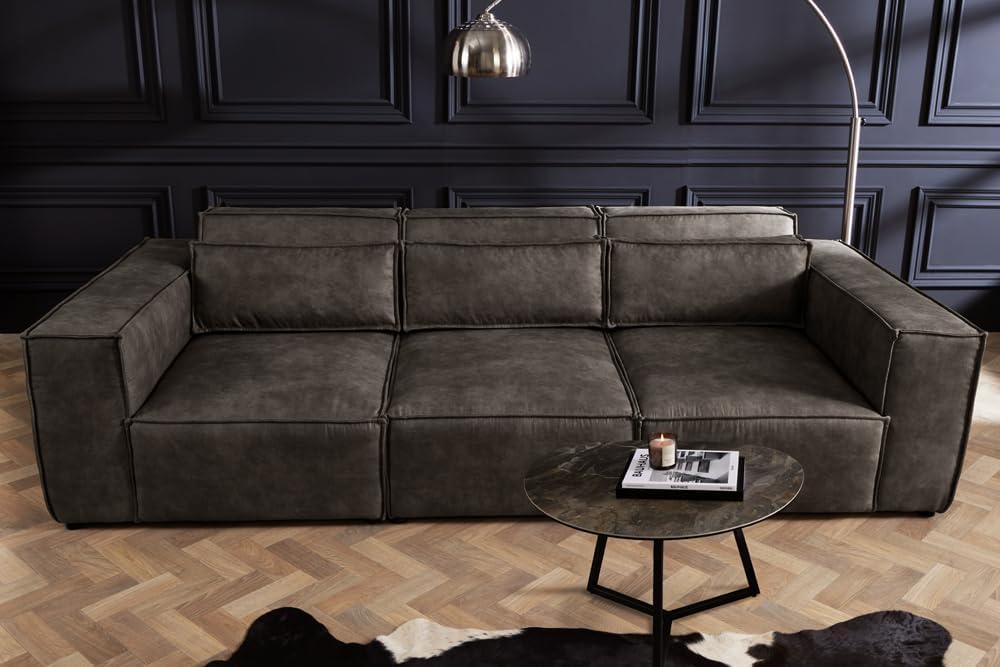Riess Ambiente Design 3-Sitzer Sofa Bossa NOVA - 260cm - antik dunkelgrau - Microfaser inklusive Kissen 3er Sofa Couch XXL-Sofa XXL-Couch Bigsofa Rundum-Bezug