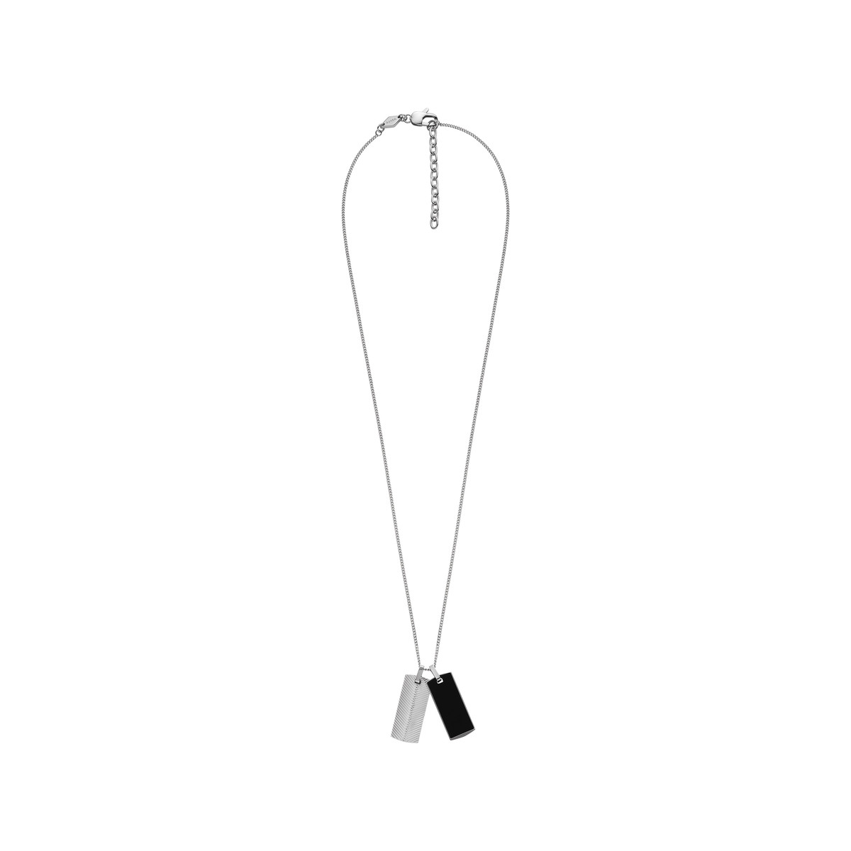 Collier FOSSIL acier inoxydable plaques militaires acier et onyx 60 cm