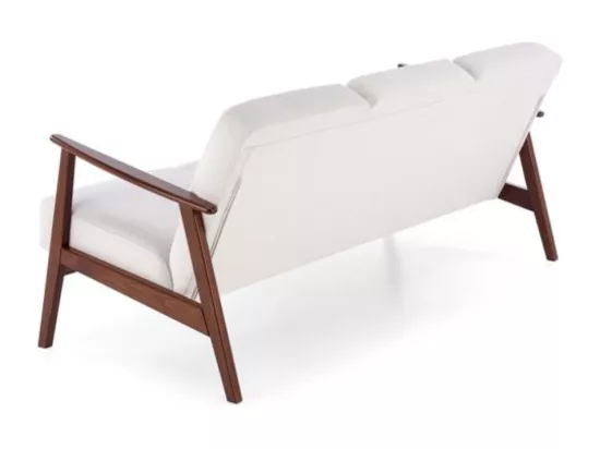 Canapé 3 places rétro en tissu beige clair et pied en bois Franky